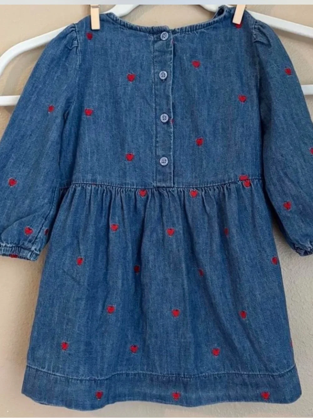 GAP Blue Denim Dress with Red Heart Embroidery